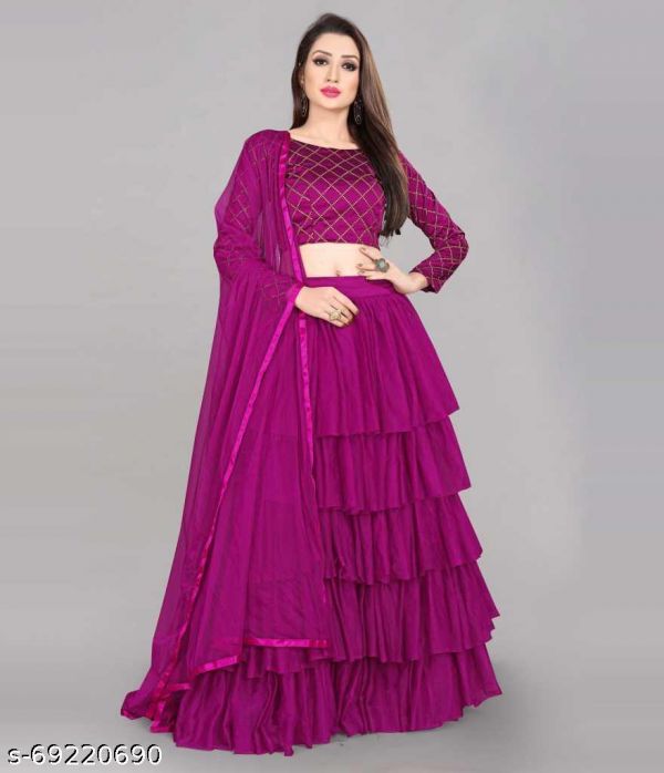 Free Size Semi Stitched Purple Aishani Superior Women Lehenga