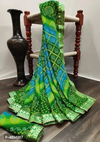 Green Georgette Bandhani Printed Saree with Blouse piece