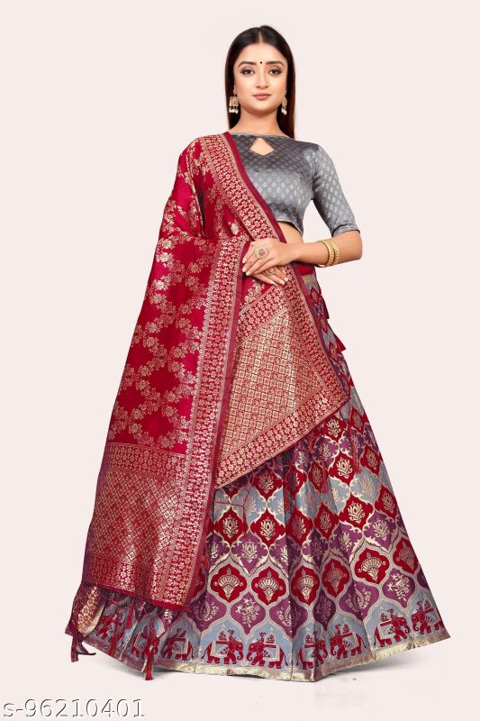 Grey Maroon Banarasi Designer Lehenga Choli