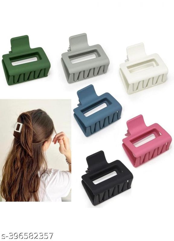 Hair claw matte square small strong hold jaw clutcher for girls and women pack of 6