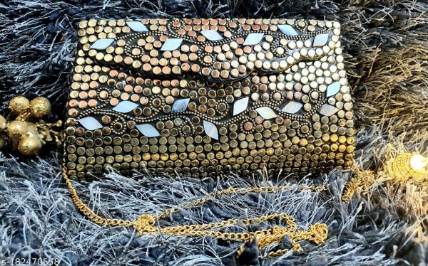 Handmade Golden Stylish Metal Bag Sheep Flower Style