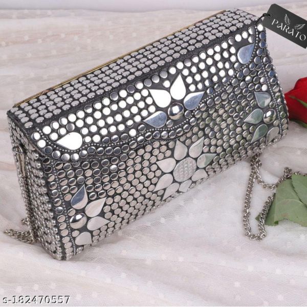 Handmade Silver Stylish Metal Bag Flower Style