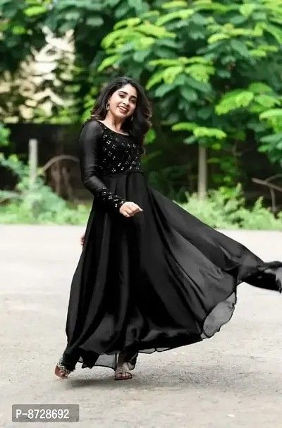 Indo-Western Black Georgette Ethnic Gown