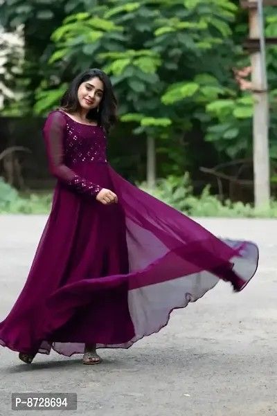 Indo-Western Purple Georgette Ethnic Gown