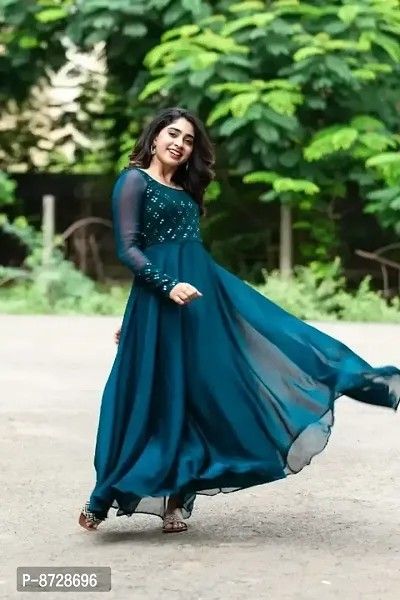 Indo-Western Bottle Green Georgette Ethnic Gown