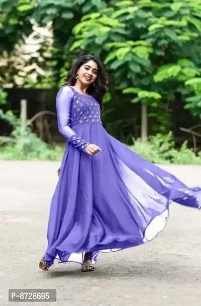 Indo-Western Violet Georgette Ethnic Gown