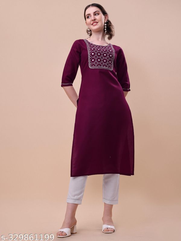 Kasumbal Beet Mirror Work Cotton Kurta Pants Set