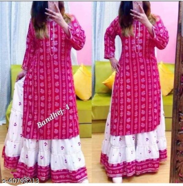 Latestpritned High Damandable Kurti With Skirt