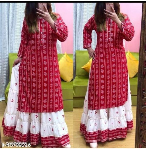Latestpritned High Damandable Kurti With Skirt
