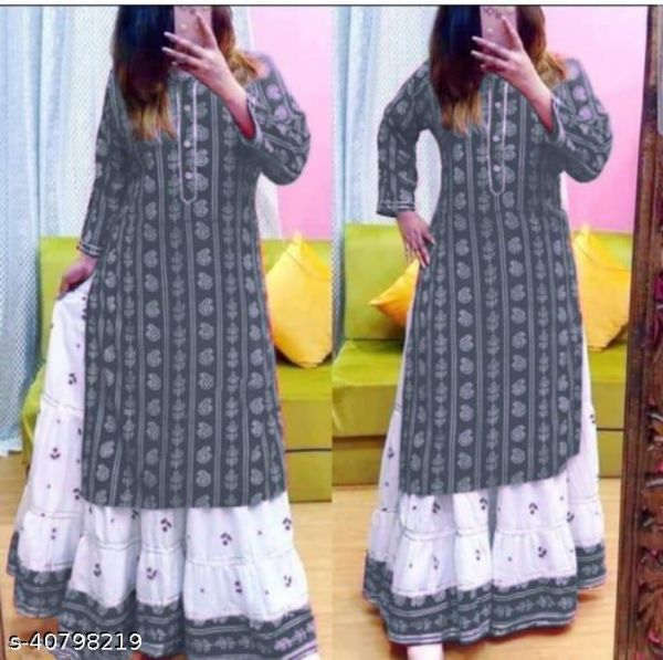 Latestpritned High Damandable Kurti With Skirt
