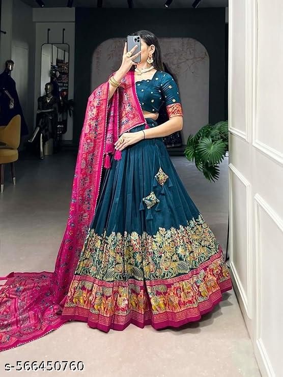 Lehenga Choli In Tussar Silk With Floral And Foil Print With Dupatta