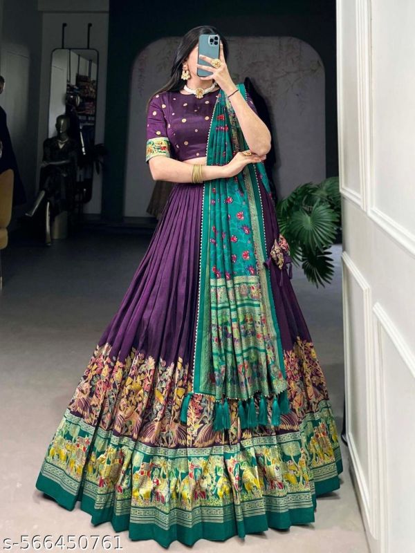 Lehenga Choli In Tussar Silk With Floral And Foil Print With Dupatta
