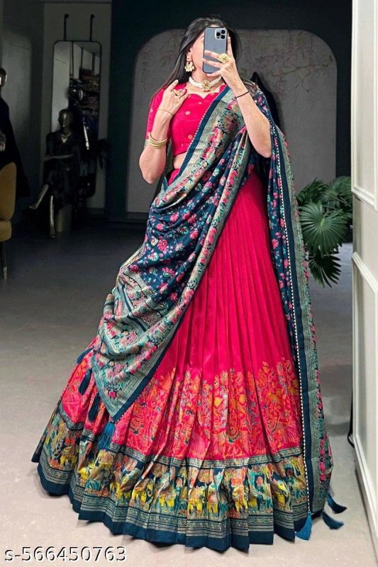 Lehenga Choli In Tussar Silk With Floral And Foil Print With Dupatta