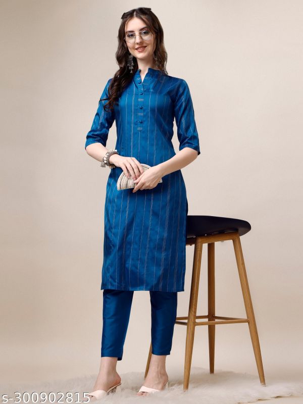 Linings Art Silk Blue Kurta Pants Set