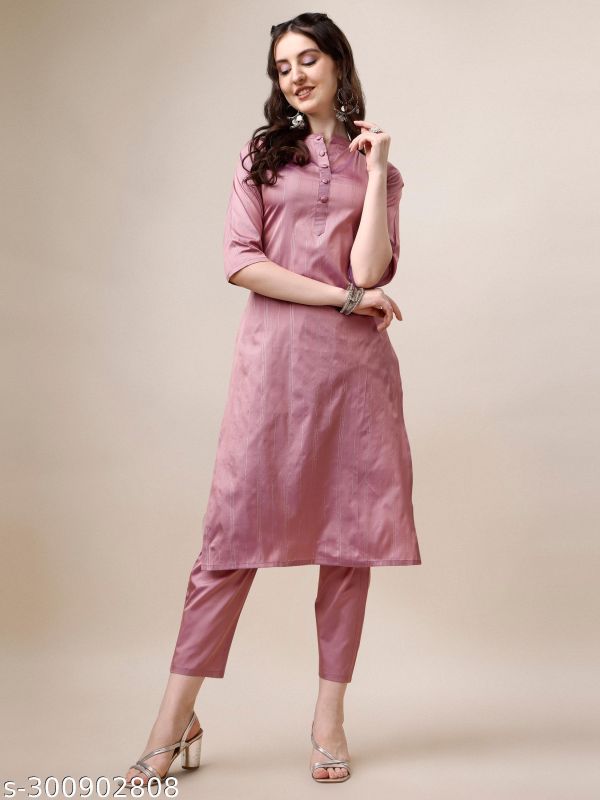 Linings Art Silk Light Purple Kurta Pants Set