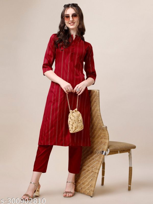 Linings Art Silk Maroon Kurta Pants Set