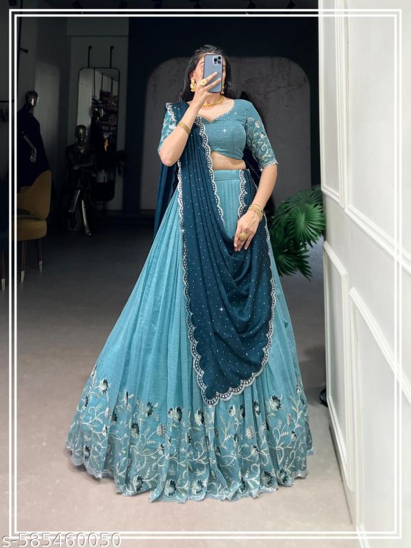 New Latest Embroidery Lehengha Choli With Embroidery Dupatta Separate Blouse Piece Without Stitch