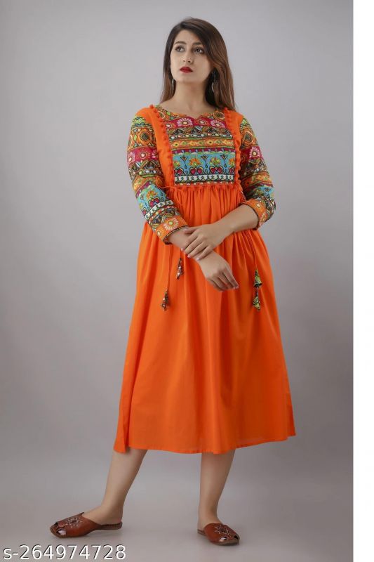 Orange Trendy Rayon A Line Printed Anarkali Kurti