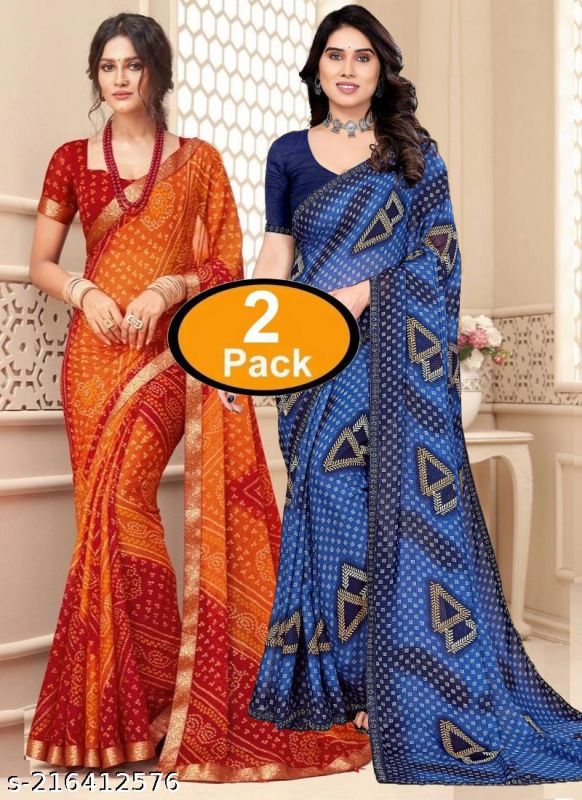 Pack Of 2 New Arrival Latest Georgette Printed Saree With Running Unstitched Blouse Piece