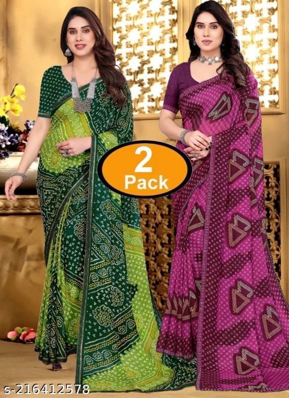 Pack Of 2 New Arrival Latest Georgette Printed Saree With Running Unstitched Blouse Piece