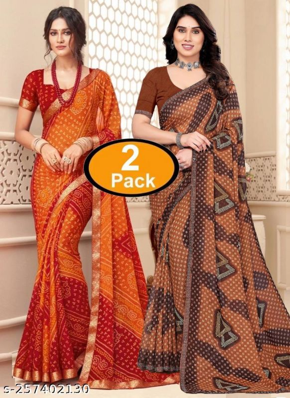 Pack Of 2 New Arrival Latest Georgette Printed Saree With Running Unstitched Blouse Piece