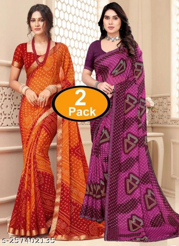 Pack Of 2 New Arrival Latest Georgette Printed Saree With Running Unstitched Blouse Piece