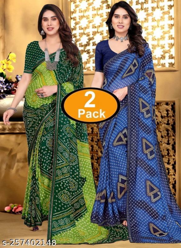 Pack Of 2 New Arrival Latest Georgette Printed Saree With Running Unstitched Blouse Piece