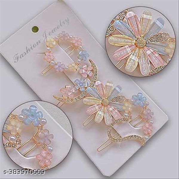 Pack of 4 Floral Crystal Hair Clip Korean Fancy Bling Pearl Resin Acrylic Hair Clips Rhinestone Bobby Pins Hair Slides for Women and Girls (Pack of 4 Floral Pin)