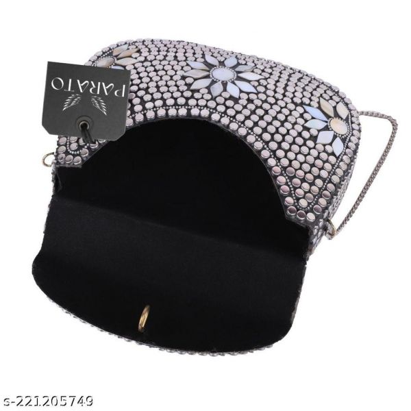 Parato Flowers Decorated New Metal Style Woman Clutch Sling Bag Party Bag