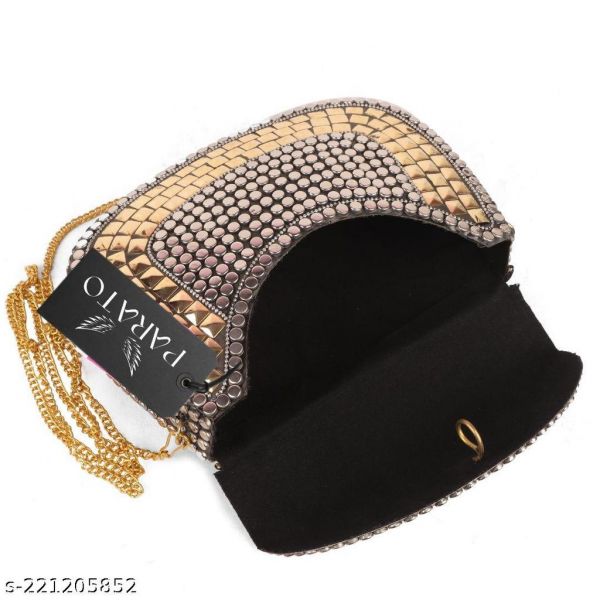 Parato Silver Gold New Metal Style Woman Clutch Sling Bag Party Bag