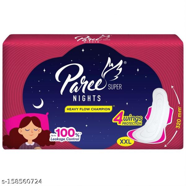 Paree Super Nights Sanitary Pads for Women|320mm XXL-30 Pads|Trifold Sanitary Pads|Double Feathers|Heavy Flow Champion|Quick Absorption|With Disposable Covers|Wide Coverage|Gentle Fragrance|Leakage Protection All Night|Skin Friendly