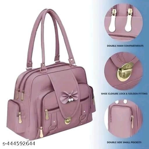 Peach Double Zipper Compartments With Side Small Pockets and Shoe Closure Lock Handbag