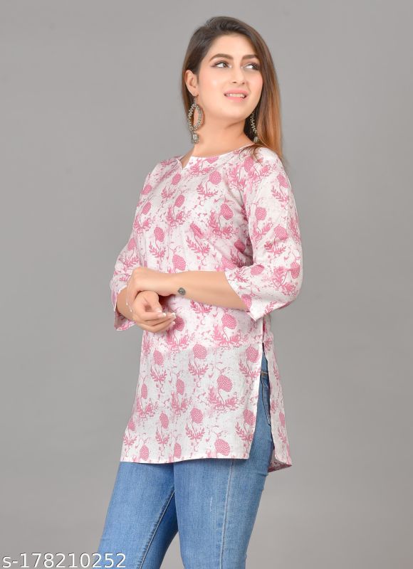 Pink Floral Printed Cotton Jaipuri Top