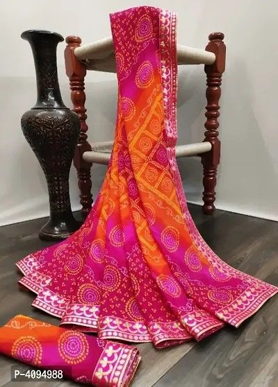 Pink Georgette Bandhani Printed Saree with Blouse piece