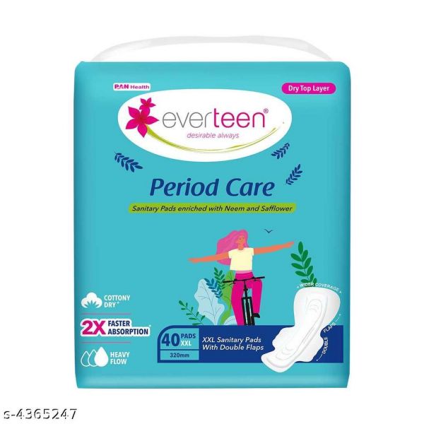 Premium Everteen Period Care XXL Dry 40 Sanitary Pads 320mm with Double Flaps enriched with Neem and Safflower - 1 Pack (40 Pads)