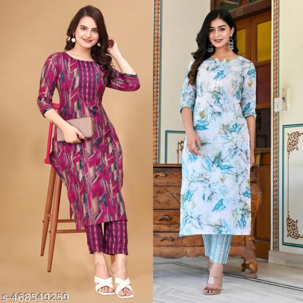 Printed Kurta Set For Women Pack Of 2