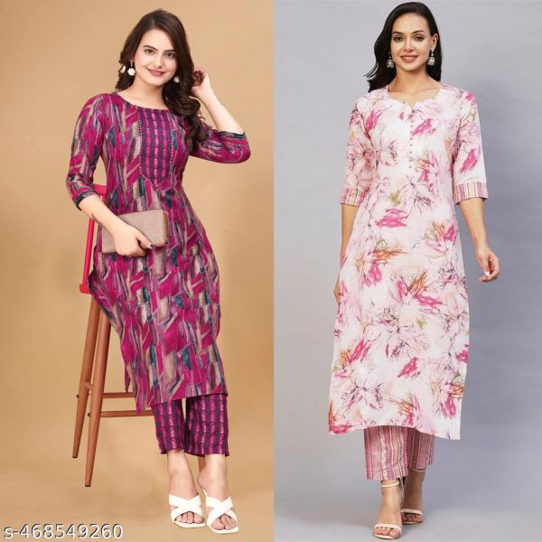 Printed Kurta Set For Women Pack Of 2