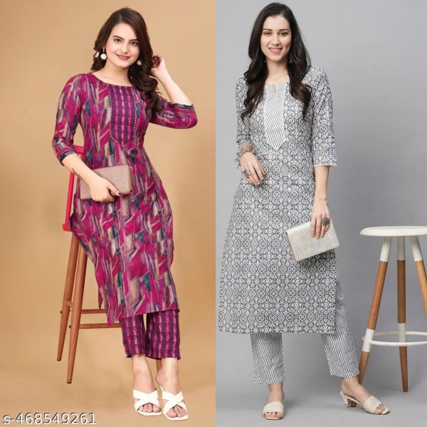 Printed Kurta Set For Women Pack Of 2