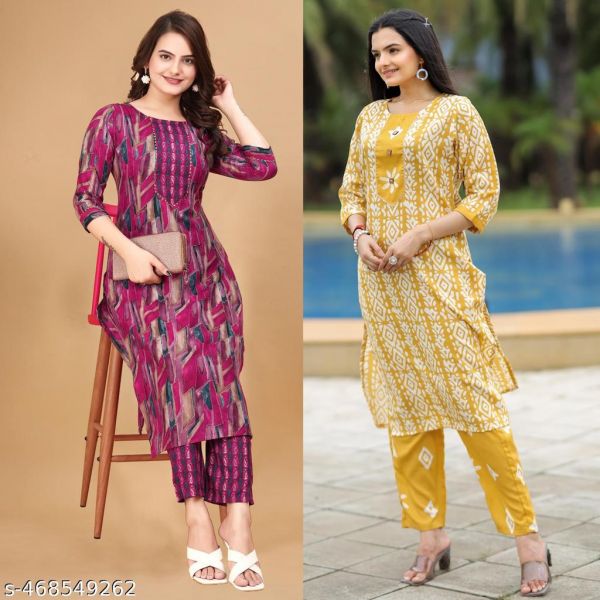 Printed Kurta Set For Women Pack Of 2