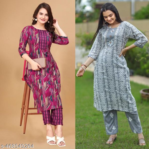 Printed Kurta Set For Women Pack Of 2
