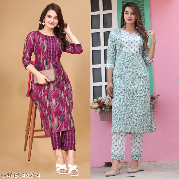 Printed Kurta Set For Women Pack Of 2