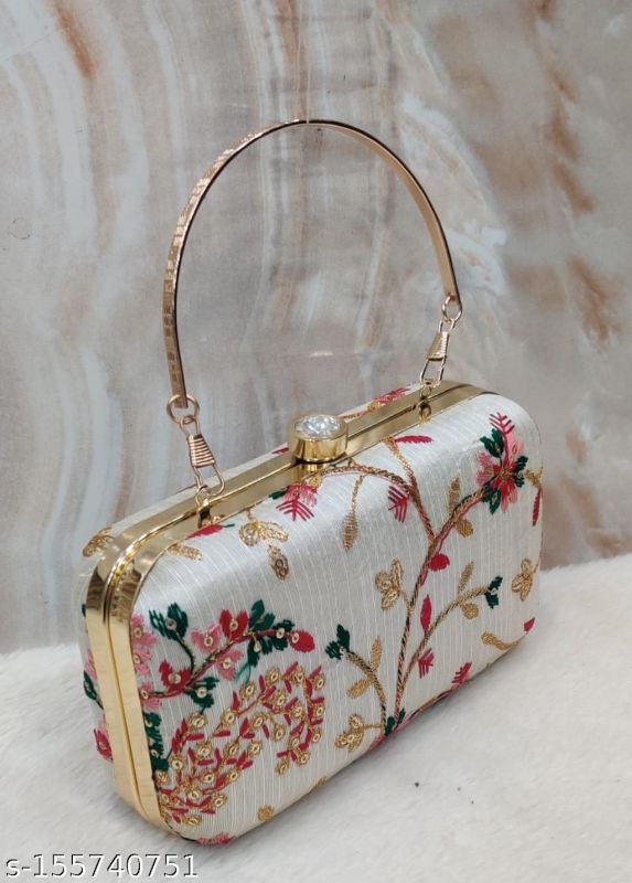 Rajasthani Party Clutch For Women Box Clutch With Golden Handle Embroidery Bag