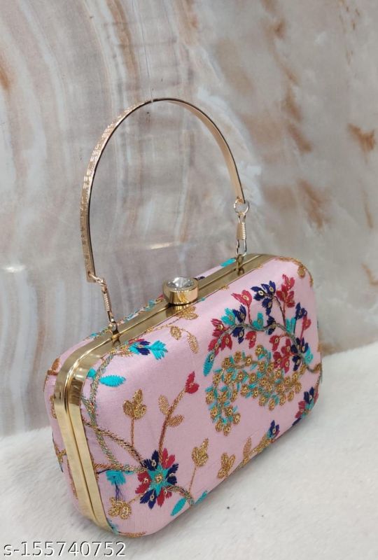 Rajasthani Party Clutch For Women Box Clutch With Golden Handle Embroidery Bag
