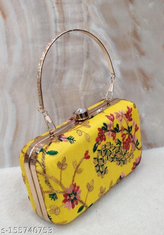 Rajasthani Party Clutch For Women Box Clutch With Golden Handle Embroidery Bag