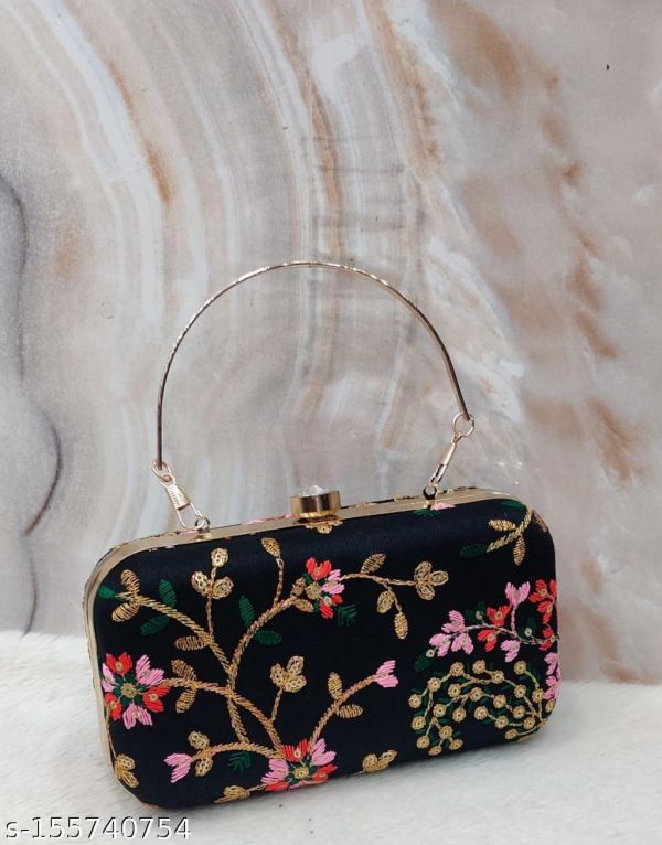 Rajasthani Party Clutch For Women Box Clutch With Golden Handle Embroidery Bag