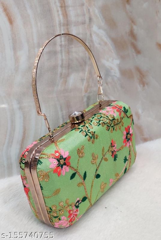 Rajasthani Party Clutch For Women Box Clutch With Golden Handle Embroidery Bag