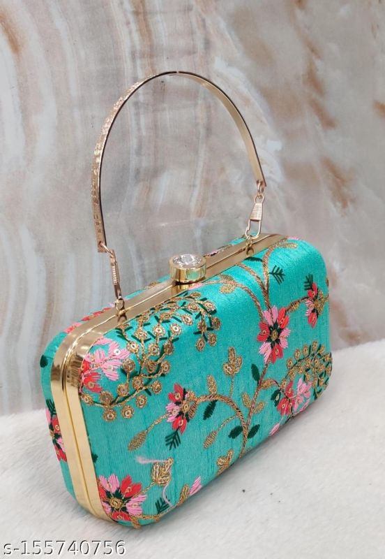 Rajasthani Party Clutch For Women Box Clutch With Golden Handle Embroidery Bag