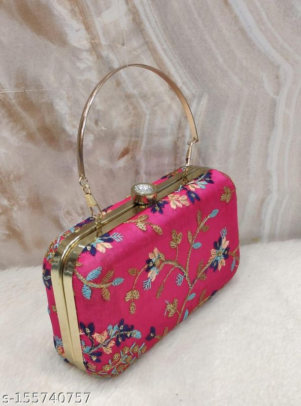Rajasthani Party Clutch For Women Box Clutch With Golden Handle Embroidery Bag