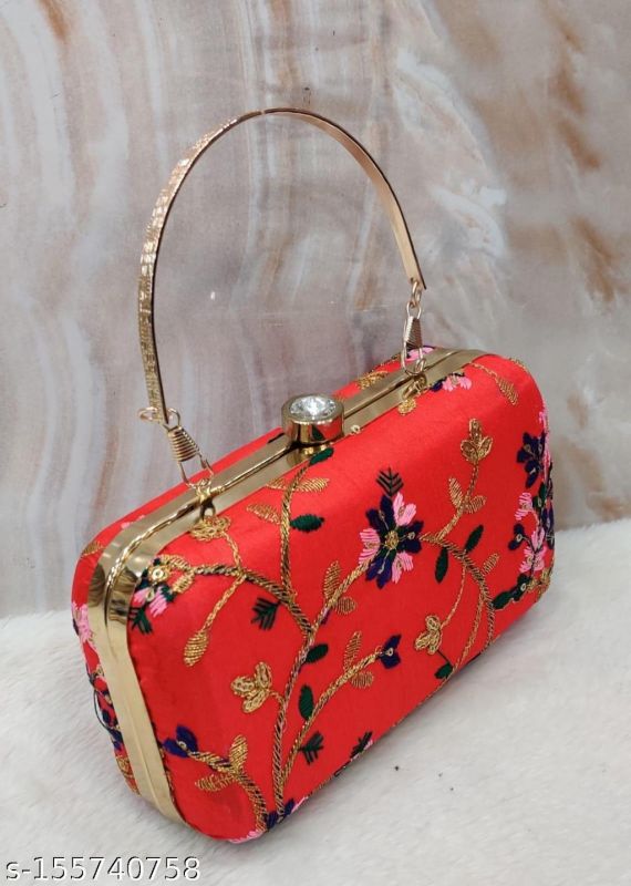 Rajasthani Party Clutch For Women Box Clutch With Golden Handle Embroidery Bag