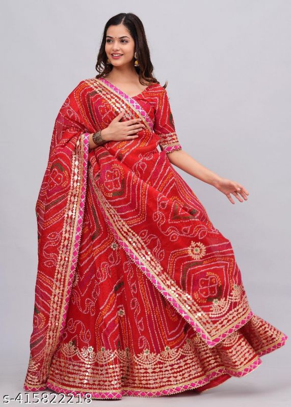 Rajasthani Women Kota Doria Lehenga With Heavy Aari Work